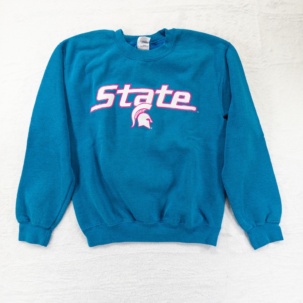 Sweatshirt Adult Small Blue Pink Michigan State Spartans Graphic Crewneck Casual